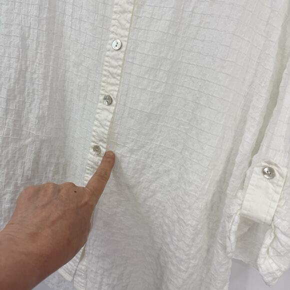 Eileen Fisher White Windowpane Weave Button Up 3/4 Sleeve Top Size PL/PG Minimal - Picture 4 of 11